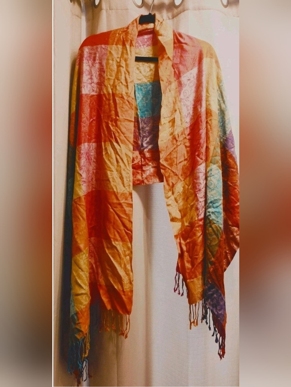 Shloka Cashmina Multicolor Viscose Shawl Wrap / Scarf (27.5”x80”) with Fringe